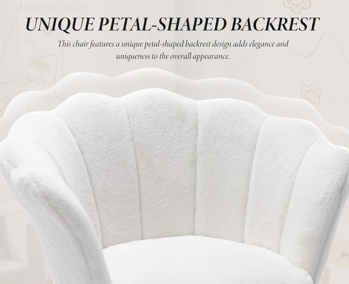 Ya-Home Fauteuil in Bloemvorm met Gouden Poten - Pluche Loungestoel - 70 x 60 x 76 cm - Wit