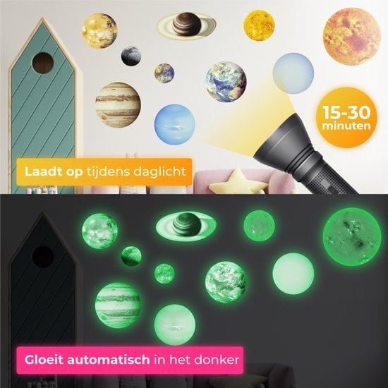 Nuvance - Glow in the Dark Sterren- Planeten - 10 stuks - Muurstickers Babykamer