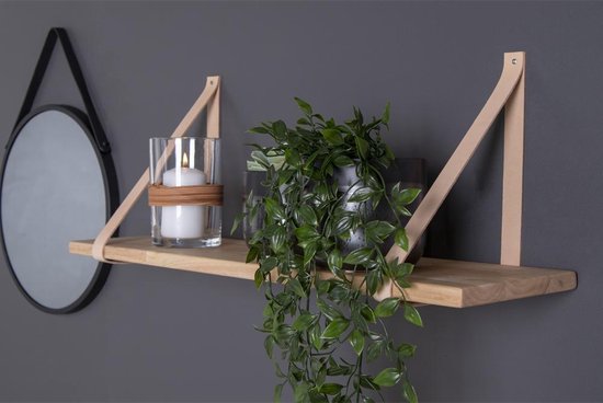 Wandplank blank hout met leer 80x20cm