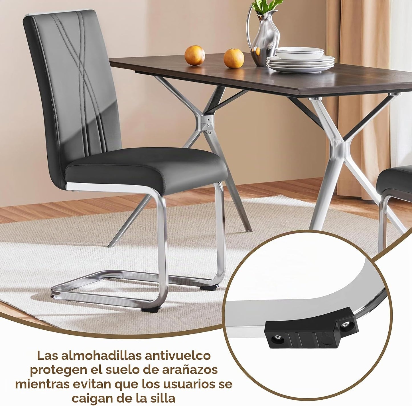 Yaheetech Eetkamerstoelen Set van 2 - Donkergrijs - Kunstleer - 136 kg - Ergonomische Rugleuning - Metalen U-frame