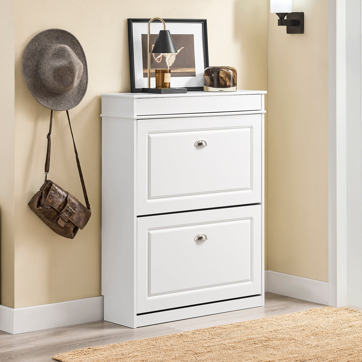 SoBuy Smalle Schoenenkast met 2 Kleppen - Schoenentipper Zwart FSR78-L-W 75 x 24 x 96 cm