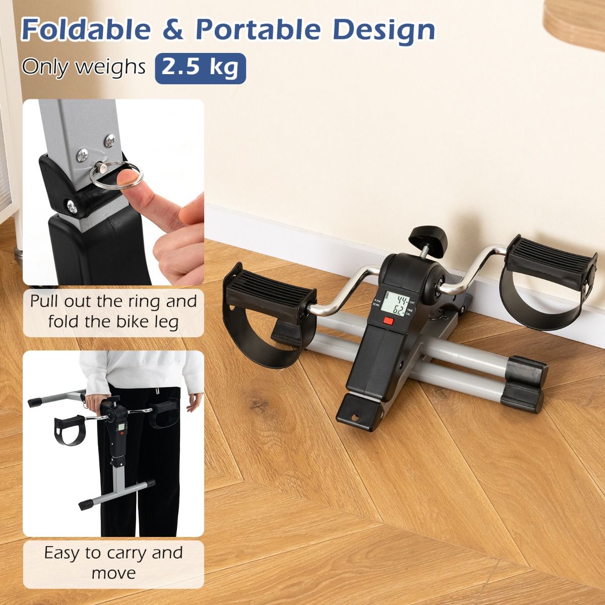 Coast Mini-hometrainer - Opvouwbare fiets-pedaaltrainer - Instelbare weerstand - Zwart