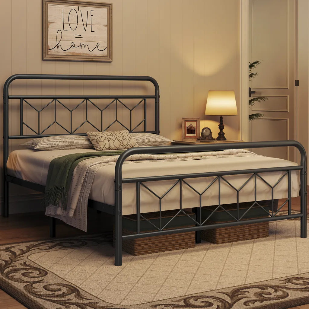 Yaheetech Metalen Bedframe Vintage met Opbergruimte, 140x200 cm, Zwart