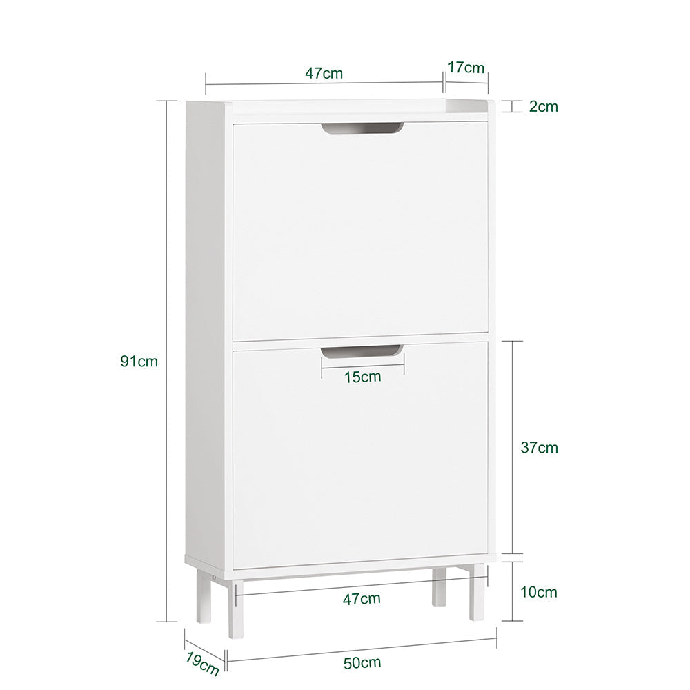 SoBuy FSR151-W Schoenenkast Met 3 Kleppen, Schoenencommode, Schoenenrek, Schoenenkist, Gangkast, Opbergkast Voor Schoenen - 50x19x129 cm - Wit