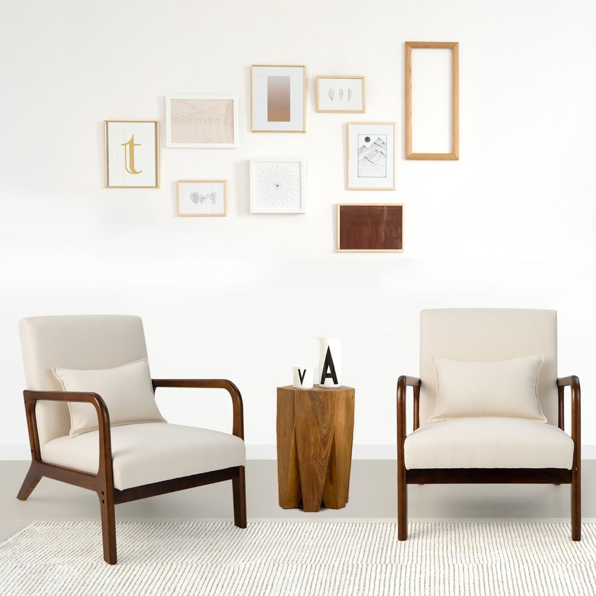 Coast Fauteuil Loungestoel Woonkamer Gestoffeerd met Armleuningen, Rubberhout, Beige, 65 x 79 x 77 cm