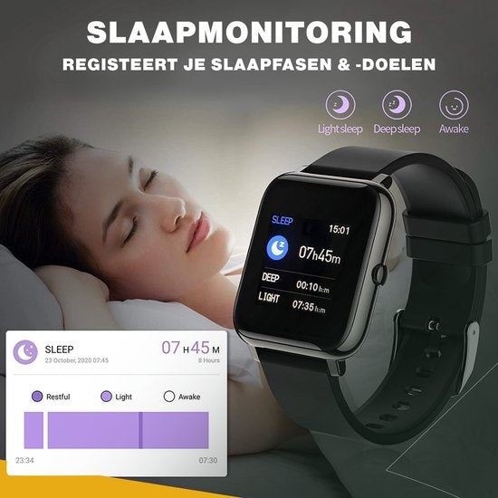 Zoluko Smartwatch voor Mannen & Vrouwen - Sporthorloge met Fitness Tracker – Stappenteller Horloge – Fitness Watch - Smartwatch Android – Smartwatch iOS – Zwart
