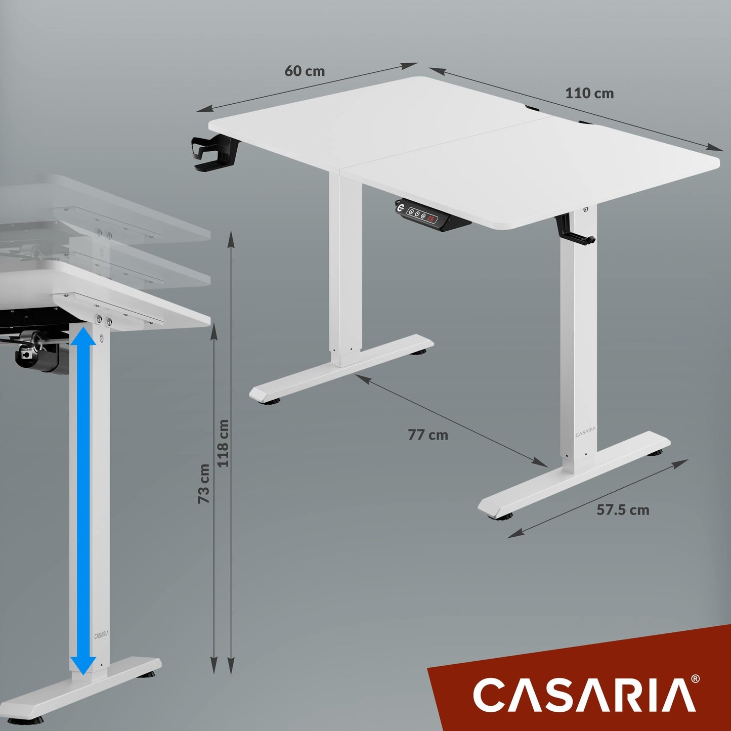 Casaria Zit Sta Bureau – Hoogte Verstelbaar Elektrisch - 110x60cm Wit