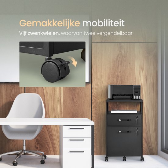 O'DADDY® Ladekast - Archiefkast - Compact en Veilig - Ladenkast - Nachtkast - 44x42x69 cm - Ladenkastje - Open Rek - Mobiel en Duurzaam - Ladekast Zwart - Ladekastje