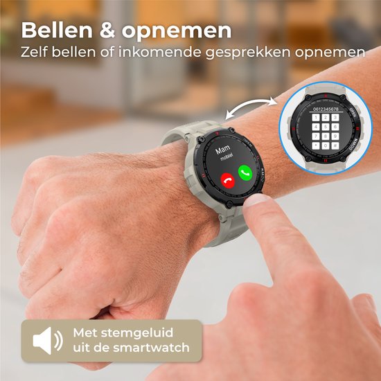 Nuvance - Outdoor Smartwatch - IP67 Waterdicht - Bluetooth Smartwatch voor Dames en Heren - Smartwatches - Sporthorloge met Stappenteller, Calorie Teller, Slaap meter - Geschikt voor alle Smartphones - Grijs