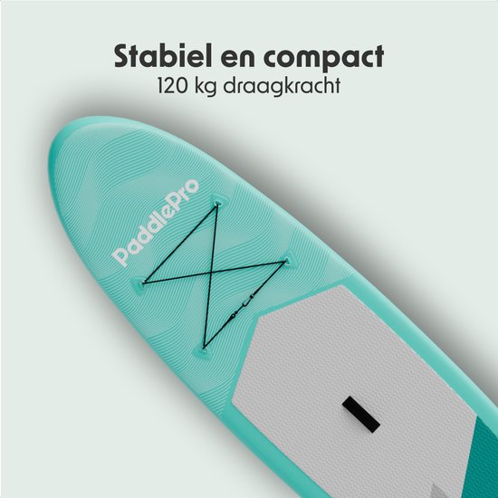 LifeGoods SUP Board Allround Compact - met Zitje - 100 KG Draagkracht - 300 x 76 cm - Opblaasbaar - Compleet SUP pakket - Mintgroen