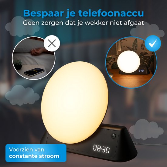 Nuvance Wake up light - Digitale Wekker - Nachtlamp - Slaapkamer - Slaaptrainer - met Geluiden - Speaker - Stemgestuurd