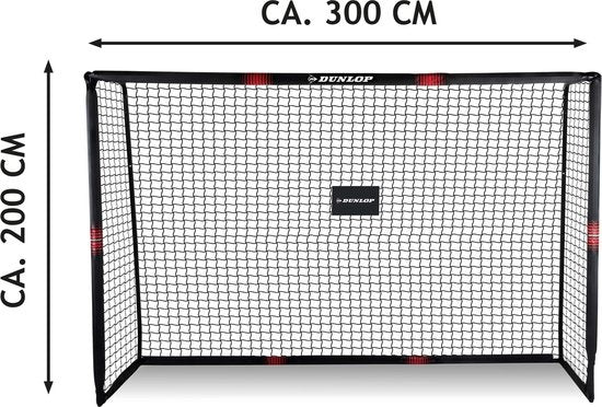Dunlop Voetbaldoel - Voetbal Goal 300 x 200 x 120 cm - Voetbalgoal Groot - Buitenspeelgoed voor Kinderen en Volwassenen - Snelle Montage - Voetbal Training Doel - Metaal - Zwart/ Rood