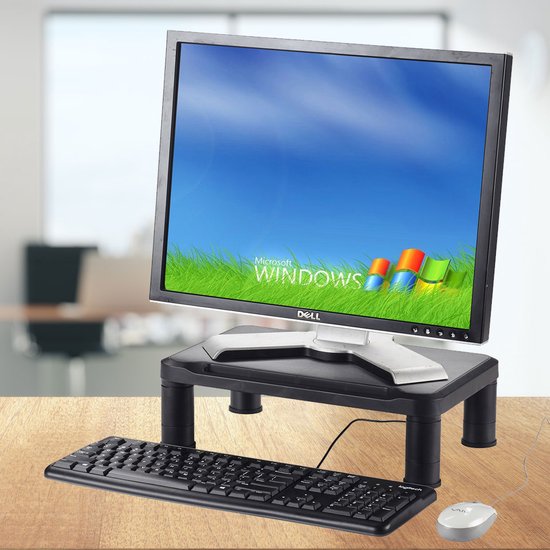 BRASQ Monitorstandaard Zwart MS100 - Monitorverhoger voor Laptop of Beeldscherm - In hoogte verstelbaar 38x24x11,2 cm