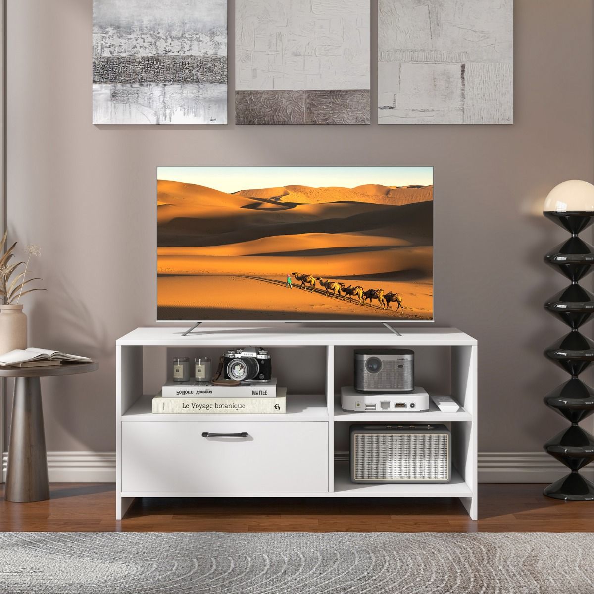 Coast TV-Kast Lowboard 104,5 x 51,5 x 52 cm Wit met Lade en Open Vakken voor Televisies tot 50 Inch
