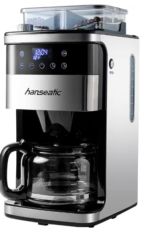Hanseatic Koffiemachine met Molen HCMG105015SD - Zwart/Zilver - 21 x 31 x 42 cm - 1,5L, 12 Kopjes