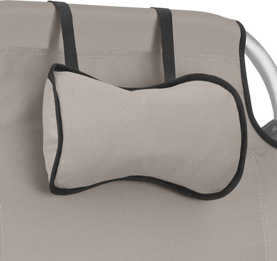 tectake® Strandstoel Coral - Opvouwbare Campingstoel met Koeltas en Opbergtas - 5-voudig Verstelbare Rugleuning met Hoofdkussen - Brede Armleuningen met Bekerhouder / Telefoonhouder - Inklapbare Kampeerstoel - Beige