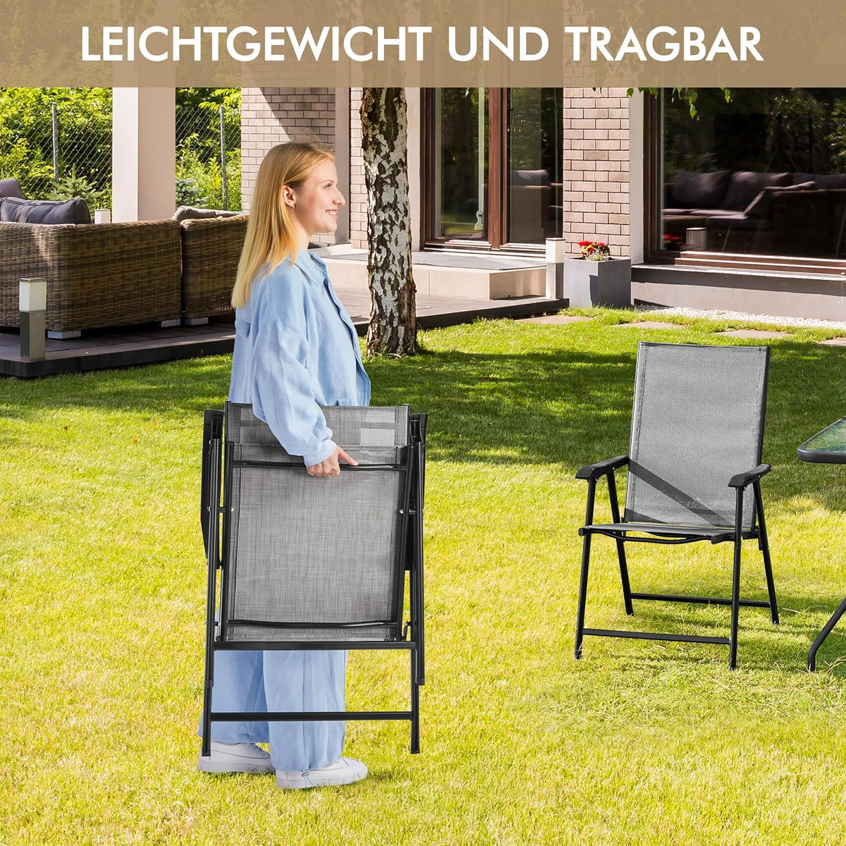 Yaheetech Tuinstoelen Set van 2 - Opvouwbare Klapstoelen met Rugleuning en Armleuningen - Bruin - 54 x 57 x 93,5 cm - Belastbaar tot 150 kg