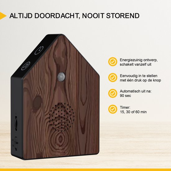 UPLY Vogelhuisje Met Geluid - Vogelgeluiden Huisje Met Sensor - 5 Natuurgeluiden Voor op Toilet/Wc - Bewegingsmelder - Zwitscherbox - Cadeau - Incl. Bevestiging