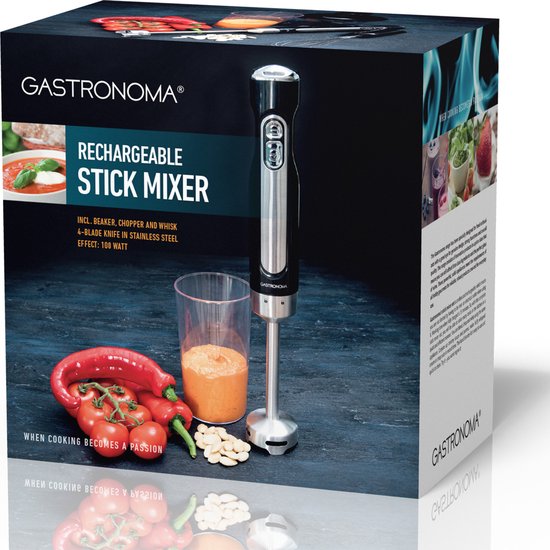 Gastronoma Staafmixer set - Snoerloos en oplaadbaar - 100W - Hakmolen Garde en Maatbeker - 18210002 - Zwart RVS