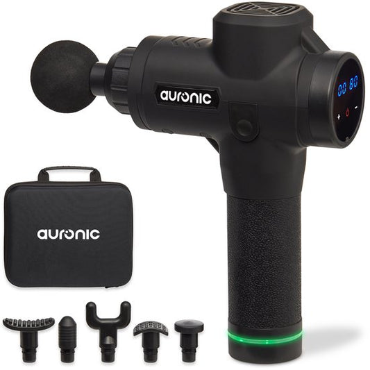 Auronic Massage Gun - Sport en Relax Massage - Massage pistool - 6 Opzetstukken - 30 Standen - Professioneel Massage Apparaat - Zwart