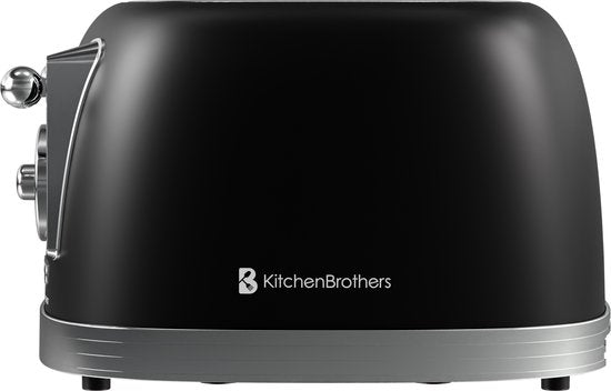 KitchenBrothers Retro Broodrooster - Toaster - 6 Warmteniveaus - 4 Extra Brede Sleuven - 815W - Zwart
