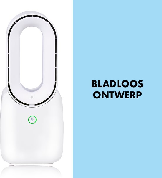 Lifetime Air Bladeloze Ventilator - Stille Ventilator Met Drie Snelheden - Draadloze Bureau Ventilator - Tafel Ventilator met LED Mood Light - USB-C Oplaadbaar - Compact Design - 5W - Wit