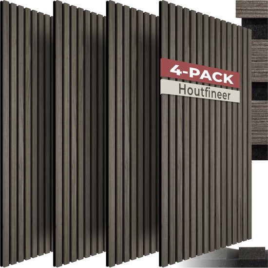 tectake® Akoestische Panelen - Set van 4 - Akoestisch Wandpaneel - 50 x 110 cm - 2,2 m² - Wandpanelen met Aanpasbare Grootte - Lattenwand van MDF en Houtfineer - Geluidsisolatie - Stijlvolle Wanddecoratie - Eenvoudige Montage - Eiken Grijs