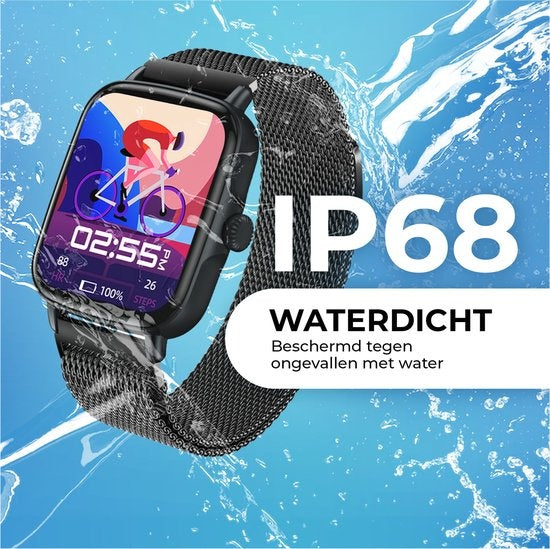 AyeWay Smartwatch - Stalen Band - Waterdicht & Touchscreen - 70 Sportmodes - Met App - Smartwatch Heren & Dames - Zwart