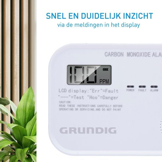 Grundig CO Melder - Hoogsensitieve Koolmonoxidemelder - LCD Scherm - 10 Jaar Sensor - Voldoet aan Europese norm