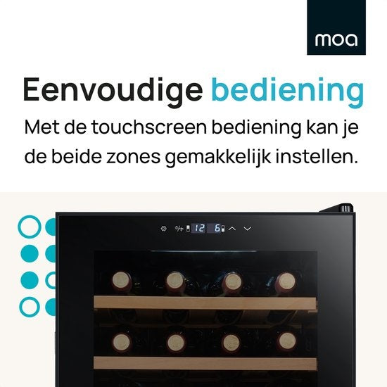 MOA Wijnkoelkast – Dubbele Zone & Houten Planken – 85W – 43 x 45 x 84 cm – Zwart