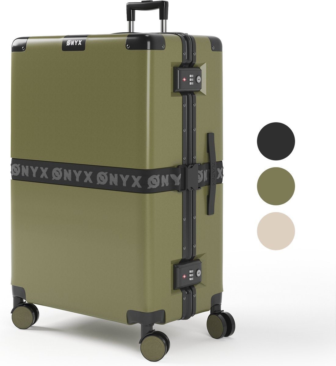 ONYX Check-in koffer 100L - TSA slot - Spinner wielen - Lichtgewicht Trolley - Aluminium sluiting - Olive groen