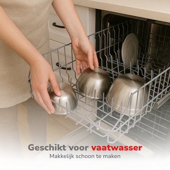 alpina RVS Kommen 3-Delig met Deksel - Slakom Voor Salades - Beslagkom met Deksel - Schalen Voor Mengkom en Bewaren - Snackschaal
