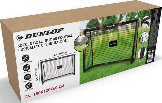 Dunlop Voetbaldoel - Voetbal Goal 180 x 120 x 60 cm - Voetbalgoal Groot - Buitenspeelgoed voor Kinderen en Volwassenen - Snelle Montage - Voetbal Training Doel - Metaal - Zwart/ Rood