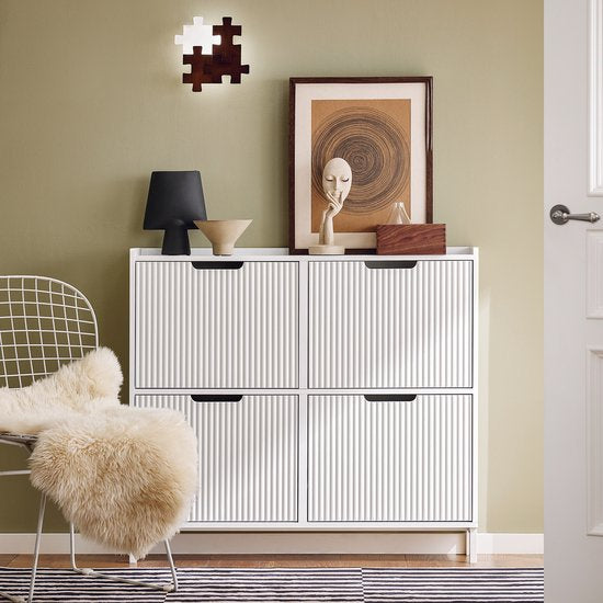 SoBuy FSR177-L-W Schoenenkast Wit - Smal met 4 Kleppen & 8 Planken