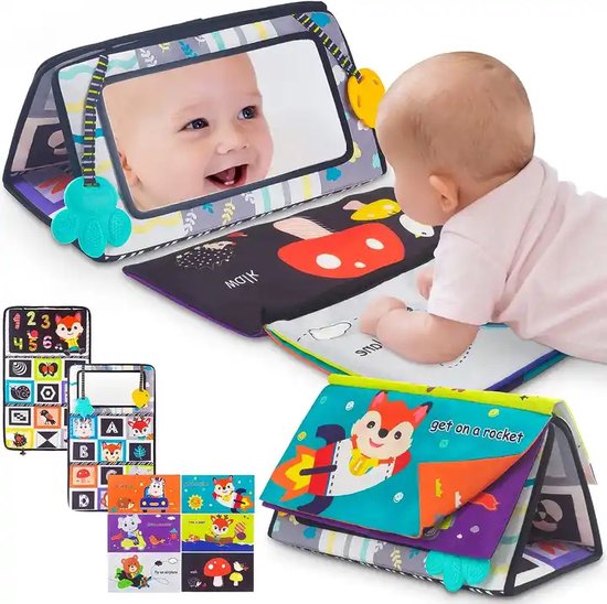 Montiplay® Buikligtrainer Baby - Knisperboekje Baby - Montessori Speelgoed - Educatief Speelgoed - Tummy Time - Sensorisch - Speelmat
