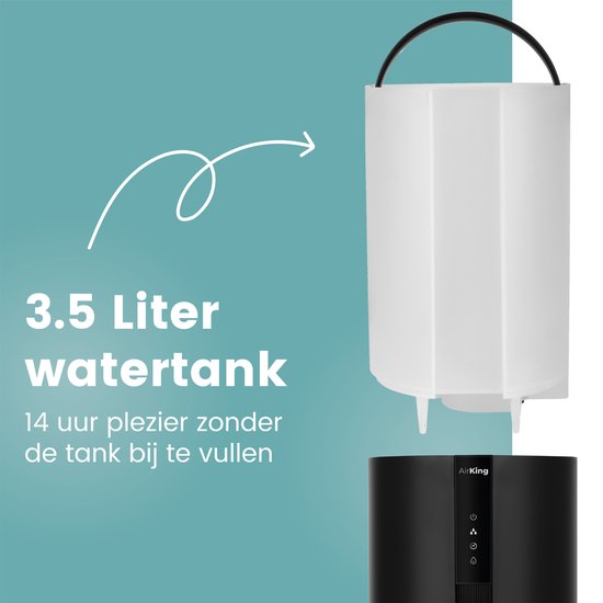 AirKing Luchtbevochtiger - Zwart - Topfill - 3.5 Liter - Hygrometer - Aroma