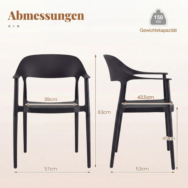 Coast Stapelbare Eetkamerstoelen Set van 4 – Kunststof Tuinstoelen 57 x 53 x 83 cm – Zwart