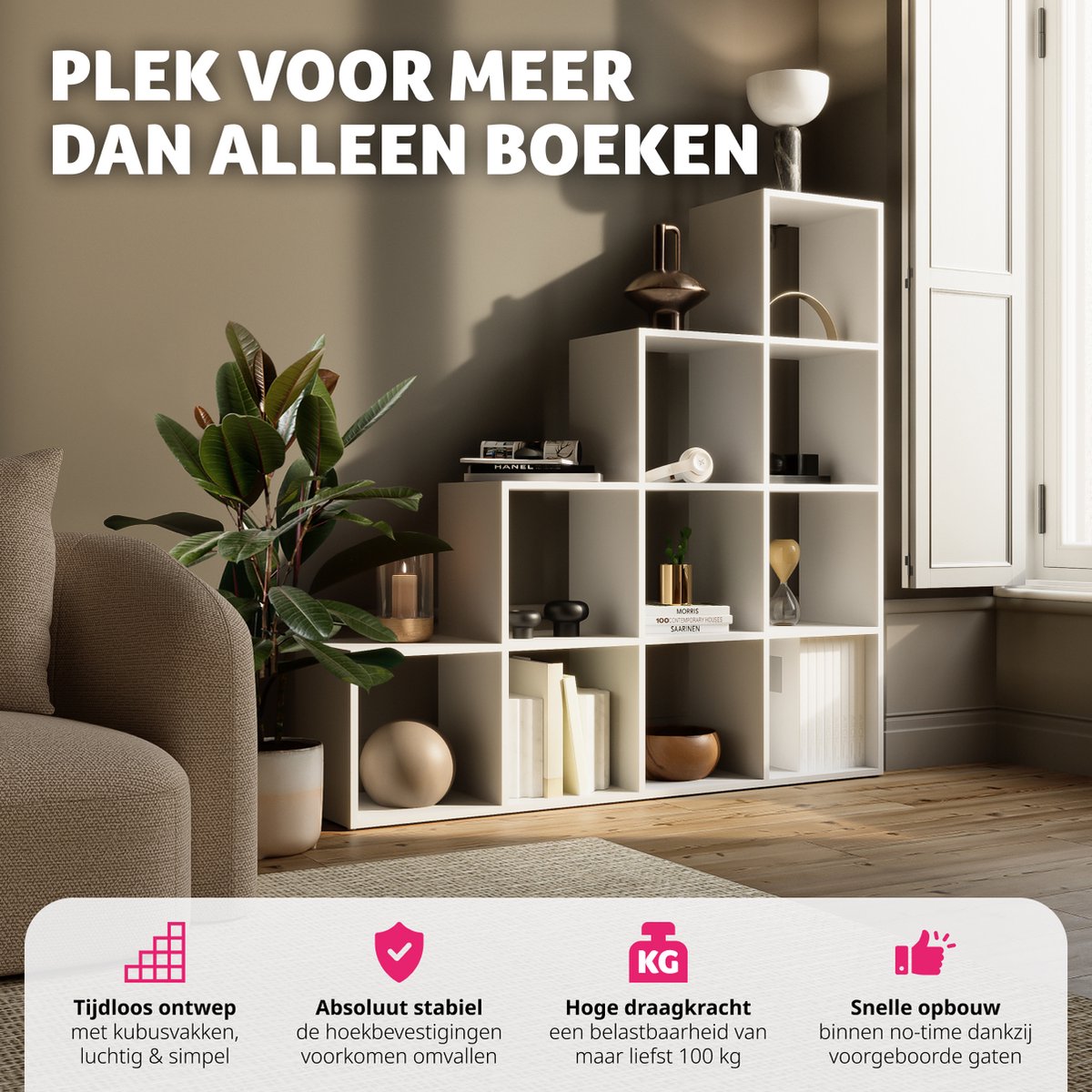 tectake boekenkast Talisa - Open kast met 10 vakken - Trapvormig design - 130 x 29 x 130 cm - Wit