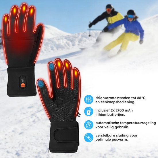 Saaf Light Verwarmde Handschoenen – Oplaadbaar – 3 Warmtestanden tot 68°C – Water- en Winddicht – Touchscreen Tip – Zwart – Maat L