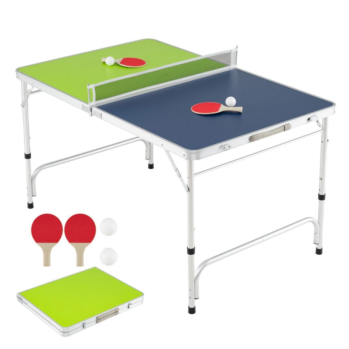 Coast Mini Tafeltennistafel - Opvouwbaar - Verstelbare hoogte - 120 x 76 cm - Groen Blauw Zilver