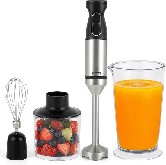 Goliving Staafmixer Set 5-in-1 - Hakmolen - Maatbeker - Garde - 1000W - Vaatwasserbestendige Accessoires - RVS - Zwart