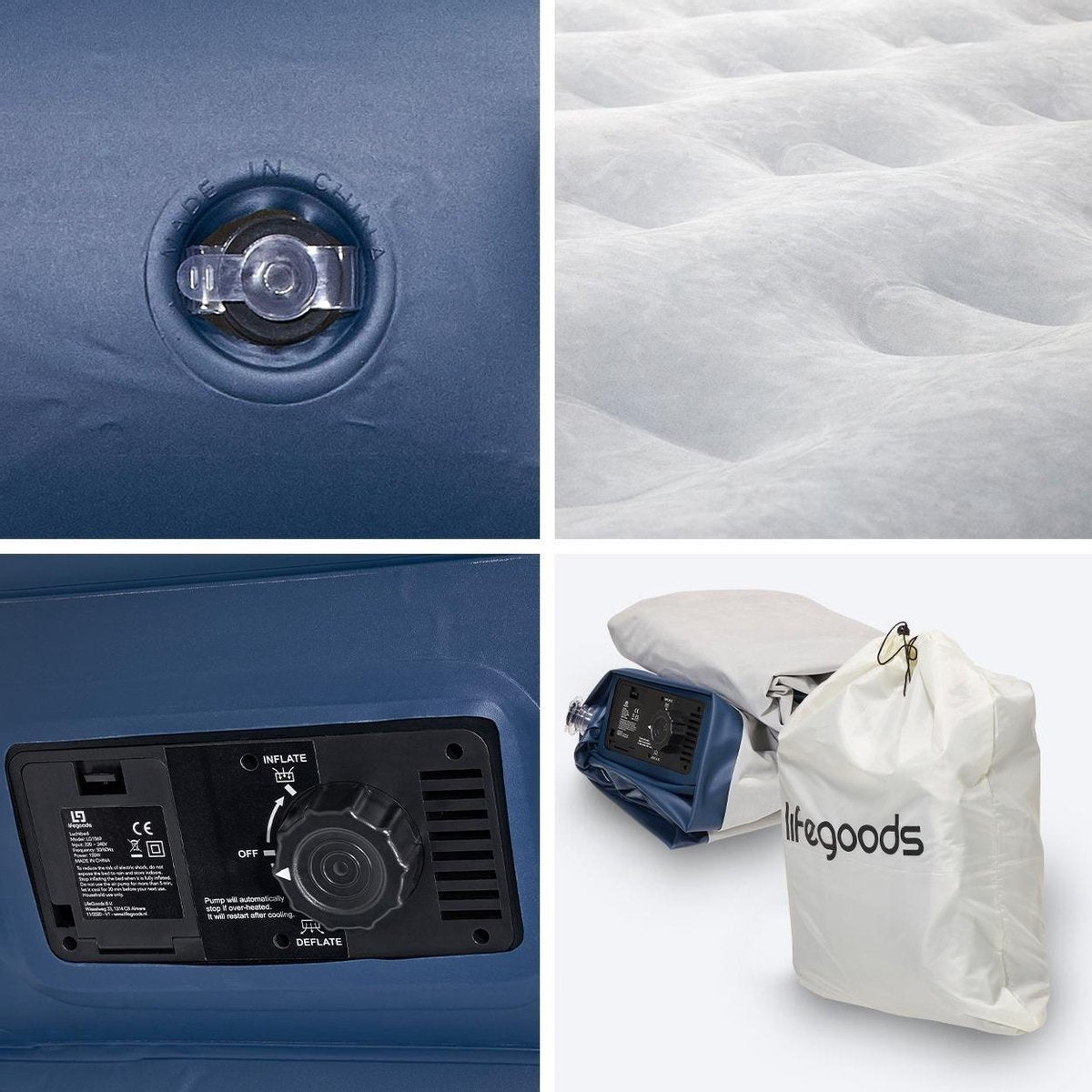 LifeGoods Luchtbed - 1 Persoons - met Ingebouwde Pomp - Incl. Draagtas en Reparatiekit - Blauw/Wit