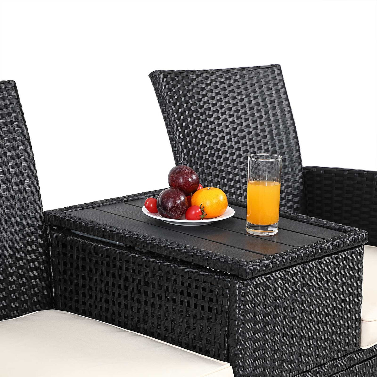 Casaria Tuinbank Polyrattan – 2 Zitter Incl. Tafel & Kussens – Zwart