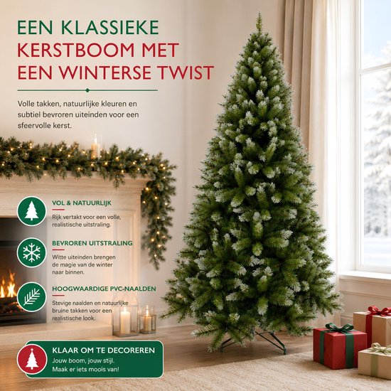 Triumph Tree Pittsburgh Kerstboom - Wit Berijpte Takken met Volle Uitstraling - Kerstversiering voor Binnen - Kunstboom met 940 Takken en Stevige Constructie - 230 x 122 cm - Groen