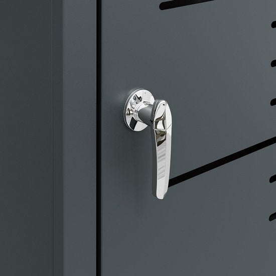 SoBuy Afvalbak Kast - Donkergrijs Metalen Afvalbakkast met Slot en Geperforeerde Deur - Opklapbaar Dak | OGS63-DG