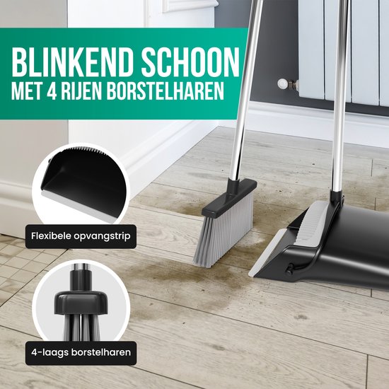 Avalo Stoffer en Blik met Lange Steel - Verstelbaar 87-127cm - Zwart