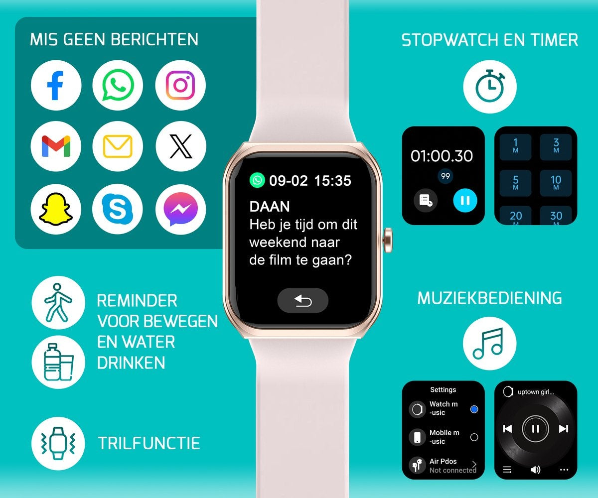 FITAGE Smartwatch voor dames - Activity Tracker - waterdicht - Roze