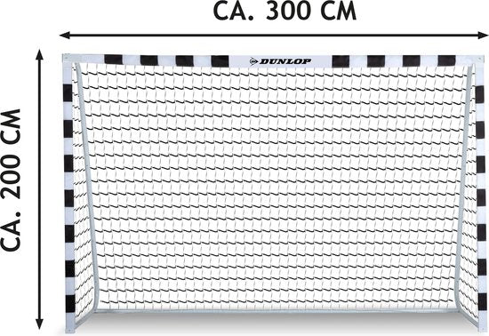 Dunlop Voetbaldoel - Voetbal Goal 300 x 90 x 200 cm - Voetbalgoal Groot - Buitenspeelgoed voor Kinderen en Volwassenen - Snelle Montage - Voetbal Training Doel - Metaal - Zwart/ Wit