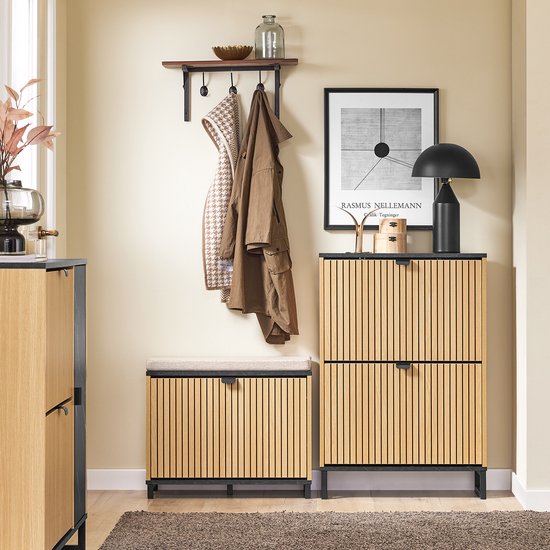 SoBuy Schoenenkast voor entree, dunne schoenenkast, compacte schoenenopslag, geschikt voor 8-12 paar, 60x24x88cm, FSR202-N