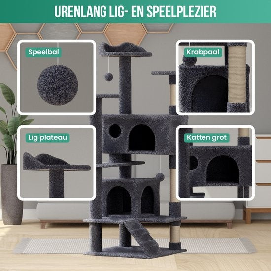 Avalo Krabpaal Voor Katten Met 7 Niveaus - 137x50x50 CM - Donkergrijs